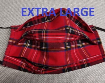 EXTRA LARGE Beard Friendly red steward cotton tartan Cotton Washable Reusable Face Mask Triple / double Layer / filter pocket