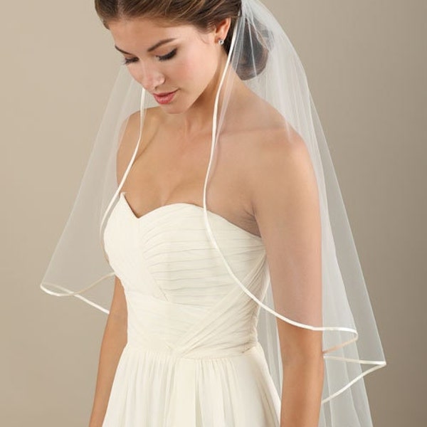 Waterfall Veil Cascade Single Tier Veil Satin Ribbon Edge Veil Made-to-Order Bespoke Veil