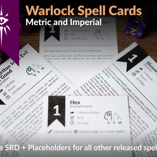 Warlock Spell Cards (inkl. Patronen) | Metrische und imperiale | SRD + Platzhalter | DnD 5e