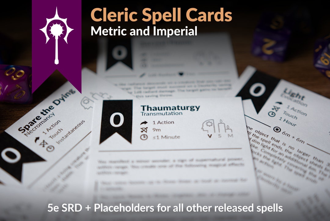 Cleric Spell Cards (including Domains) | Metric and Imperial | SRD ...
