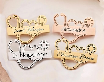 Custom Name Pin for Doctor, Nurse Pin, Personalized Doctor Pin, Doctor Brooch, Doctor Stethoscope Pin, Doctor Nameplate