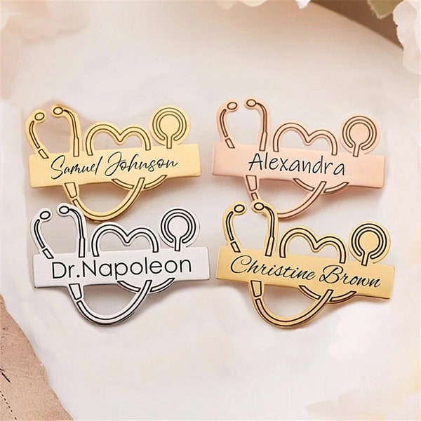Custom Name Pin for Doctor, Nurse Pin, Personalized Doctor Pin, Doctor Brooch, Doctor Stethoscope Pin, Doctor Nameplate