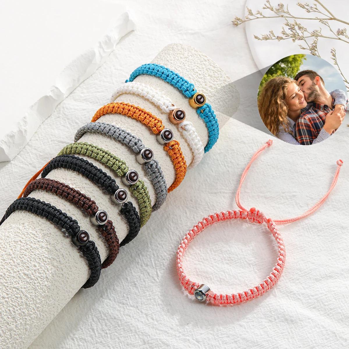 Personalized Photo Bracelet - Custom Picture Inside Bead, Adjustable Braided Rope, 8mm Facet Bead