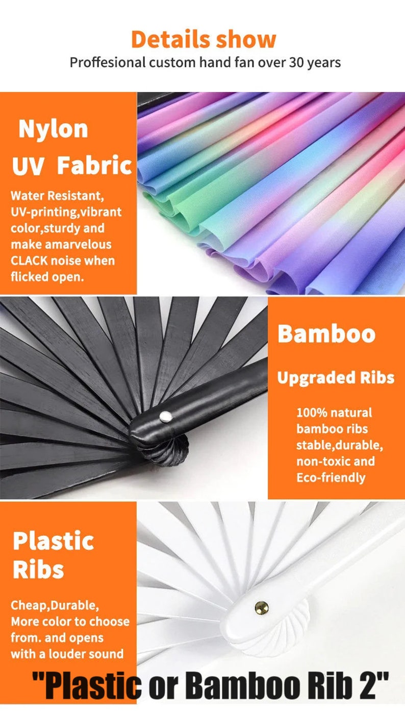 Custom Fan Foldable Personalized Picture handheld fan. Bamboo or Plastic Fan For Raves Clacks Festival BEST PRICE message for bulk order image 4