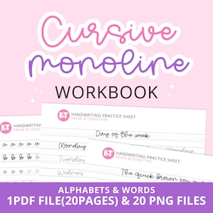 Hojas de práctica de escritura cursiva monolineal, cuaderno de escritura, trazado de letras del abecedario, para niños de secundaria y adultos.