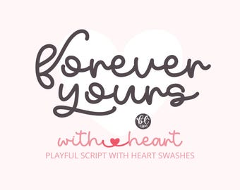 Typsnitt Forever Yours, lekfullt manus med hjärtdekorationer (digital nedladdning)