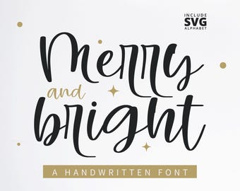 Fonte de Natal SVG | Fonte de script de feriado lúdico | Fonte cursiva manuscrita para Cricut | Fonte alegre e brilhante para artesanato e cartões