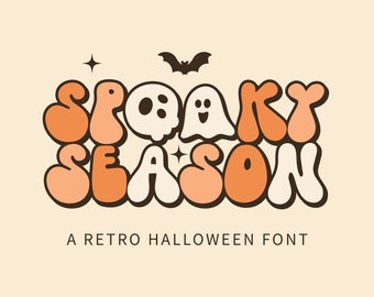 Fonte Spooky Season Retro - fonte Groovy, fonte Halloween, fonte boho, fonte Spooky, fonte Bone, Fontes para Cricut, fonte borbulhante, Y2K, fonte assustadora