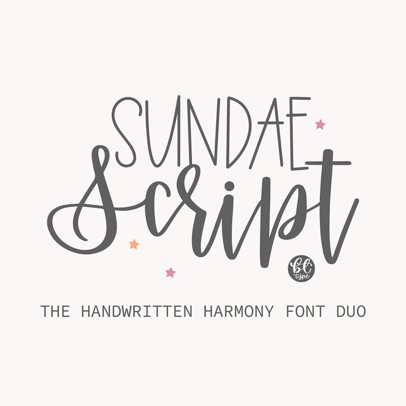 Sundae Lettering Sundae Script Font Duo: Handwritten Sans & Script Fonts (digital ...