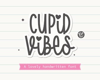 Fonte de Caligrafia Adorável | Fonte Estética Romântica Doce e Brincalhona para o Dia dos Namorados, Anotações para iPad, Designs de Artesanato e Faça Você Mesmo, Fonte Cupid Vibes