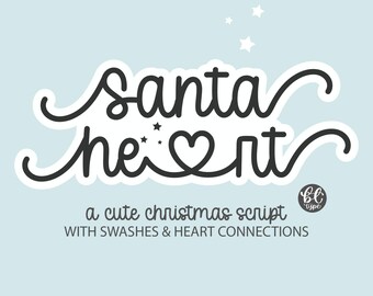 Julteckensnitt SVG | Santa Heart Cursive, Swashes (digital nedladdning)