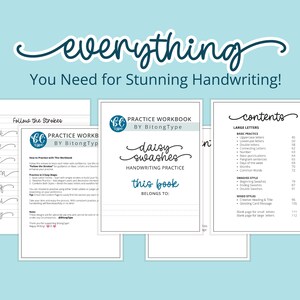"Inside pages of Daisy Swashes Handwriting Practice Workbook, including practice tips, content overview, and a 'Follow the Strokes' guide for cursive handwriting. Features uppercase and lowercase letters, swashes, and practical writing exercises.