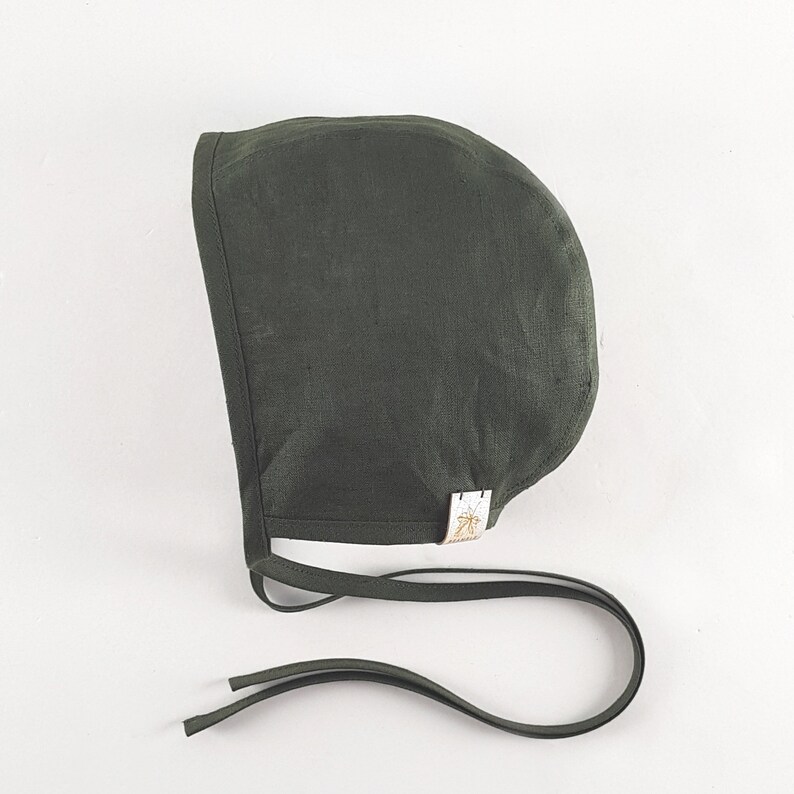 Baby Bonnet CosmosMilitary Green Reversible Linen /& Liberty Bonnet