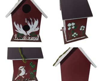 bird house handmade/wooden hand painted/bird house  outdoors /cidascreations birds houses.approx 8"