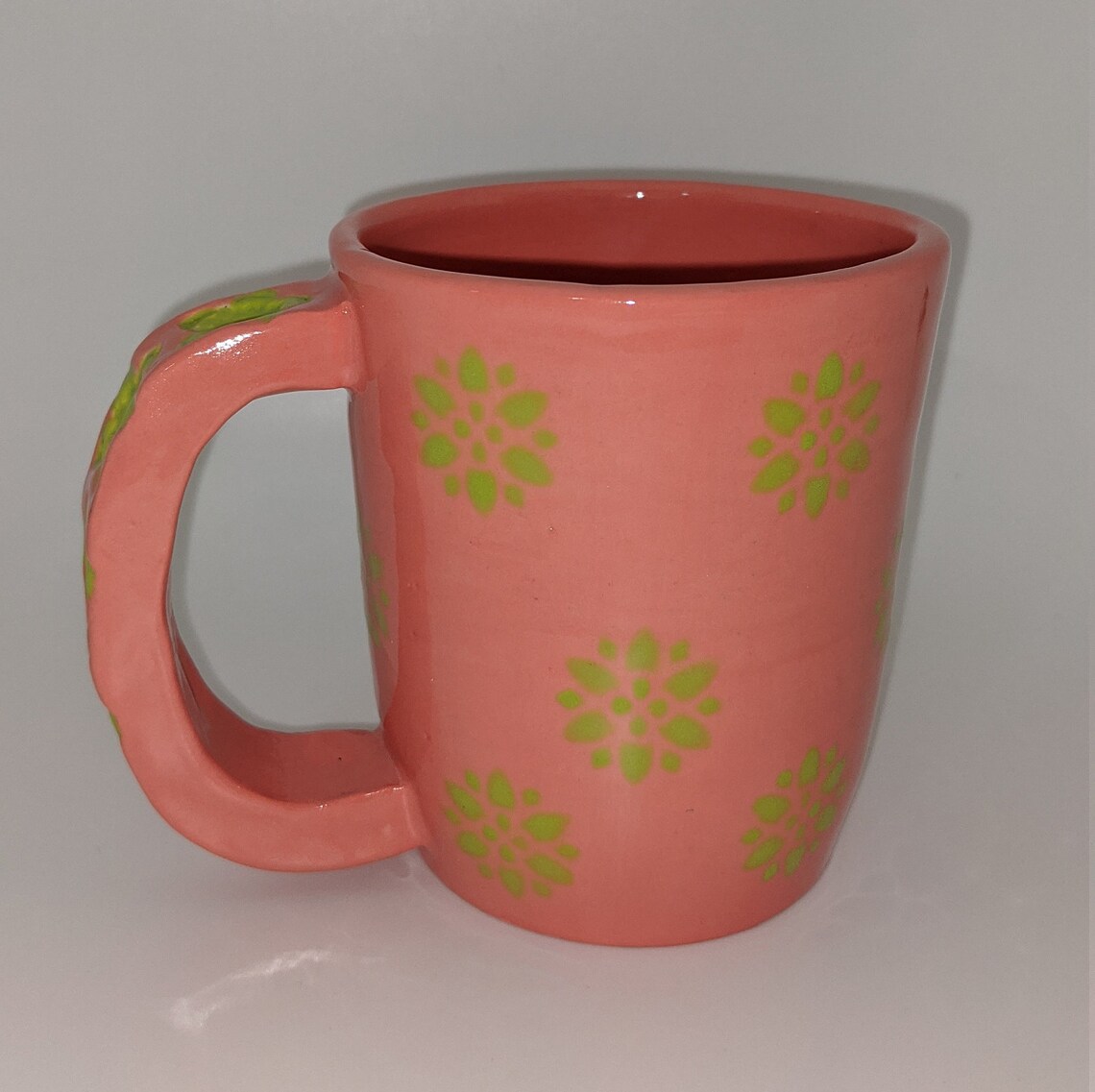 Pink and Green Floral Ceramic Mug Etsy