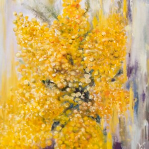 Mimosa Painting Floral Original Art Flower Painting 14 by 14 Inches Canvas Oil Painting by Olga Vedyagina