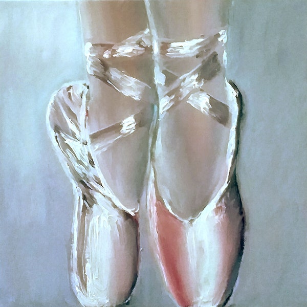 Chaussures de danse peinture Poine oeuvre d'art originale 20 x 20 cm, peinture à l'huile sur toile, oeuvre de ballerine par Olga Vedyagina