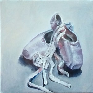 Ballet Shoes Painting Ballerina Original Art Painting on Canvas 8 by 8 Inches For Order by Olga Vedyagina
