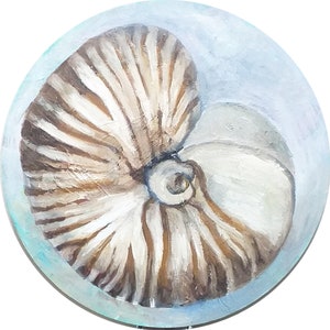 Seashell Painting Spiral Original Art 12 Inches on Panel by Oil Painting