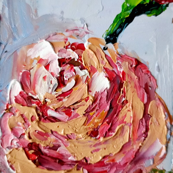 Rose Painting Aceo Floral Original Art 2,5 by 3,5 Inches Flower Oil Painting on Panel