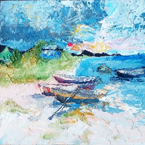 Sailboat Seascape Painting: Original Impasto Oil Painting (5.5x5.5)