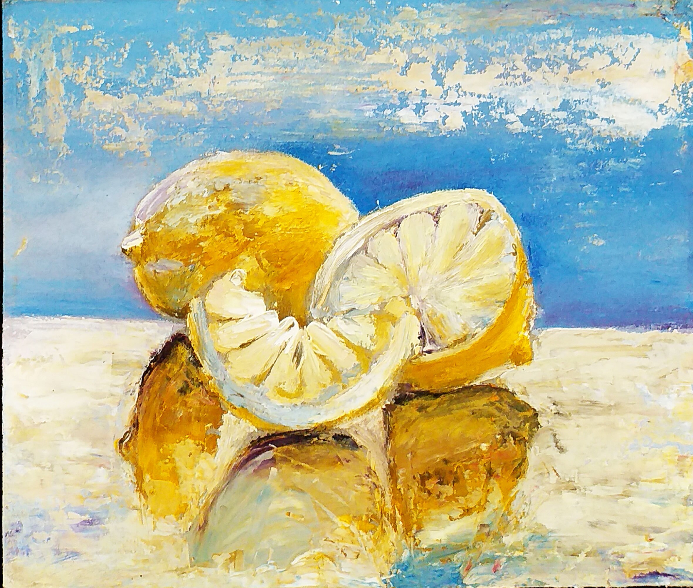 【F4号】good blue(spelling) 油絵 oil painting Vintage original oil painting on canvas, Sea Scape, signed
