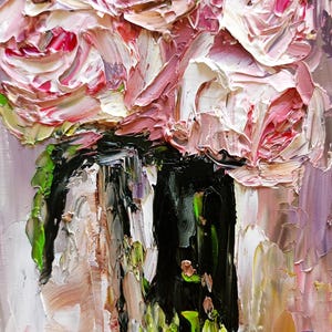 Peony Painting Floral Original Impasto Art 3.5 by 8 Inches Oil Original Flower Painting by Olga Vedyagina