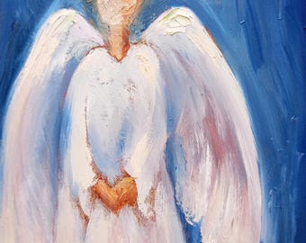 守護天使のインパスト油絵、オリジナルアートワーク 8x8 - Etsy 日本