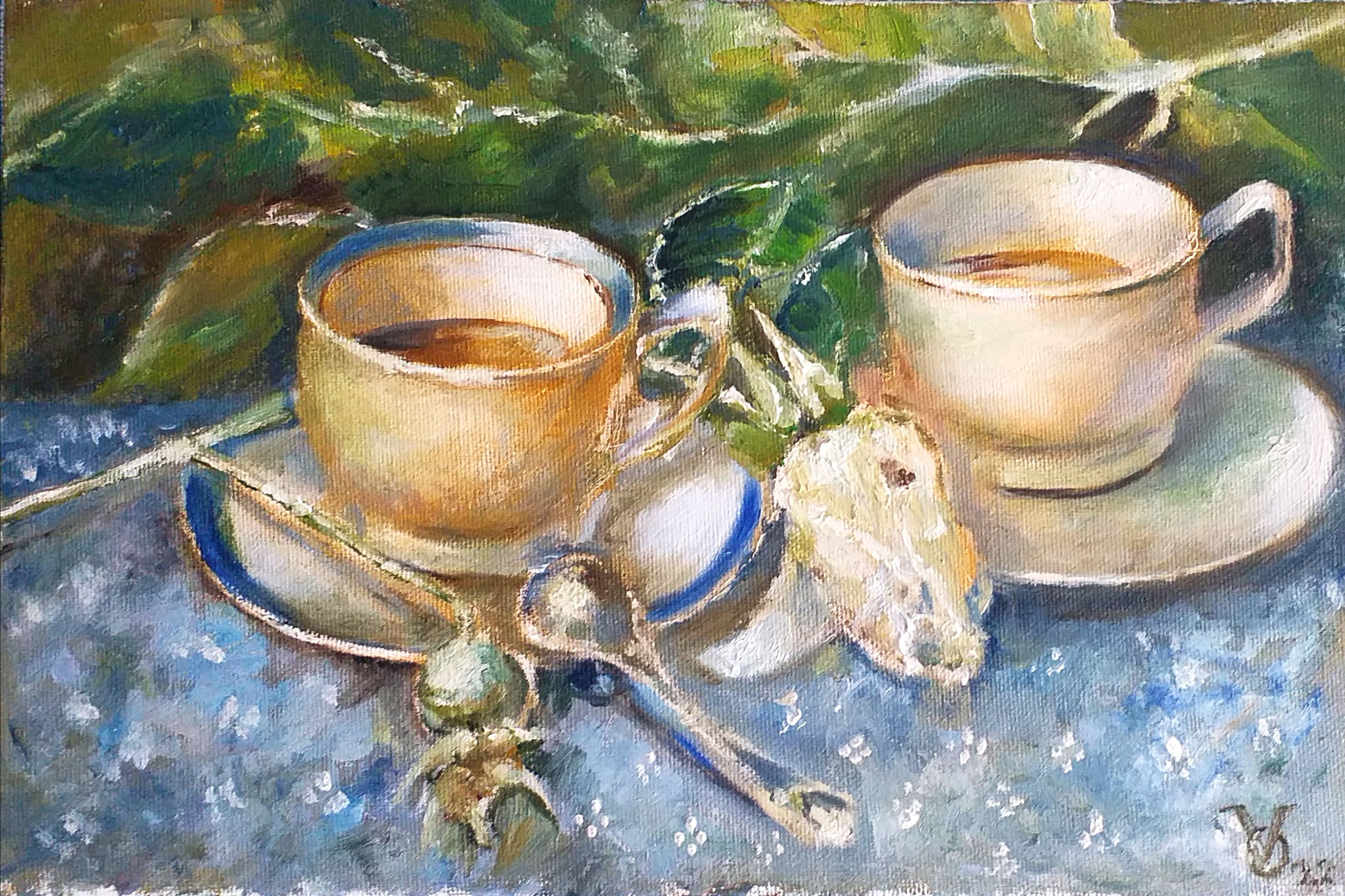 Coffee Painting, Cup Painting, Original Oil Still Life