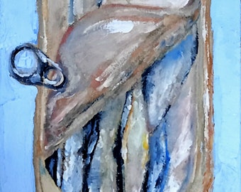 Sardine Painting: Impasto Oil Painting, Fish Still Life (6x4 Inches) OlgaartTR