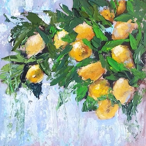 Lemon Tree Painting: Original Impasto Oil Artwork, 6x6 Inches