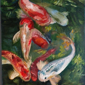 鯉の絵画 鯉 オリジナルアート 日本の鯉 油絵 キャンバス