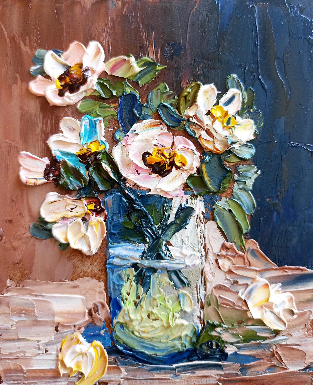Poppy Painting Floral Original Art 3.5x4.5 Inches Impasto Oil Artwork ...
