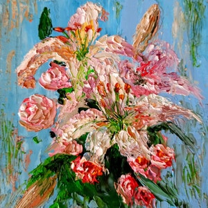 Lily Floral Oil Painting: 6x6 Impasto Flowers Original Art