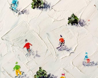 Skiing Sport Painting Original Ski Sport Art 3.5 by 5 Snow Painting Impasto Skier on Snowy Mountain Art by Olga Vedyagina