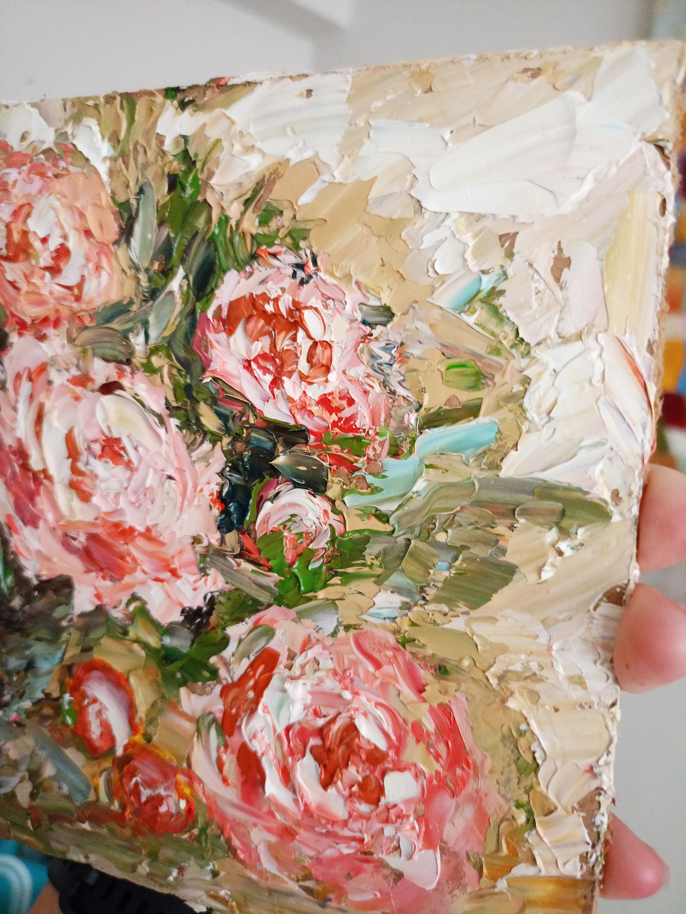 Pink Peony Oil Painting: Impasto Floral Original Art, 6x6 Inches ...