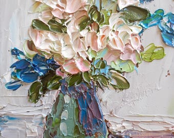 Hydrangea Impasto Painting: Floral Miniature Artwork (4x5 in)