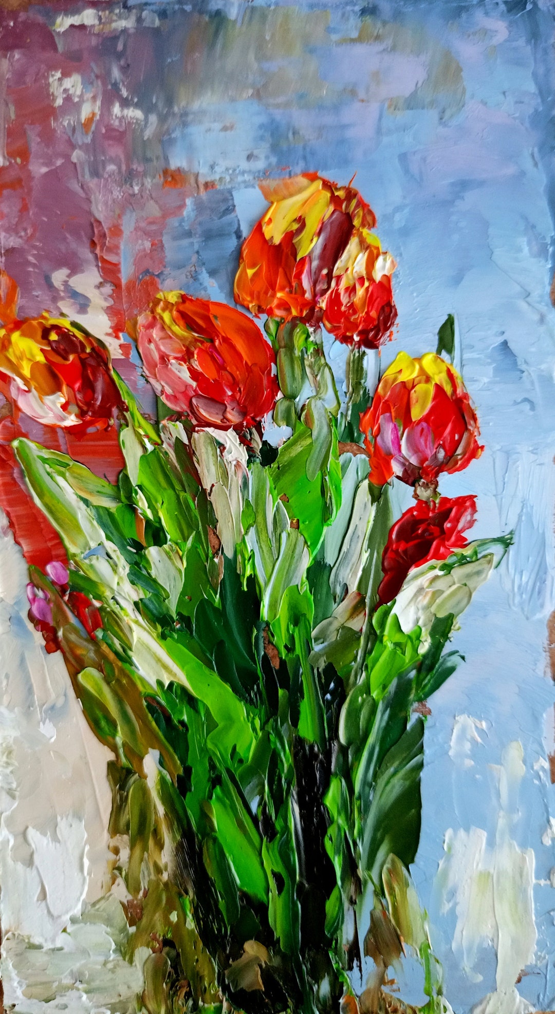 Tulip Oil Painting: Impasto Floral Original Art (4x6 Inches) Olgaarttr ...