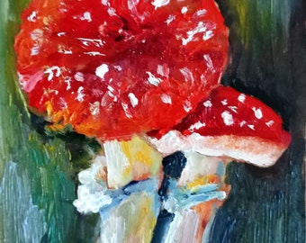 Fliegenpilz Gemälde: Impasto Öl Kunst, 10x15cm