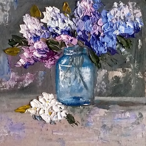 Lilac Floral Oil Painting: Impasto Still Life Art (6x6 Inches)