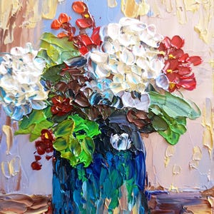 Hydrangeas Impasto Oil Painting: Floral Still Life Art (3.5x5.5)