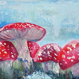 Fly Agaric Mushroom Painting: Original Impasto Art, 5x7