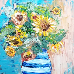 Sonnenblume Ölgemälde: Impasto Blumen Kunst, 15x15cm
