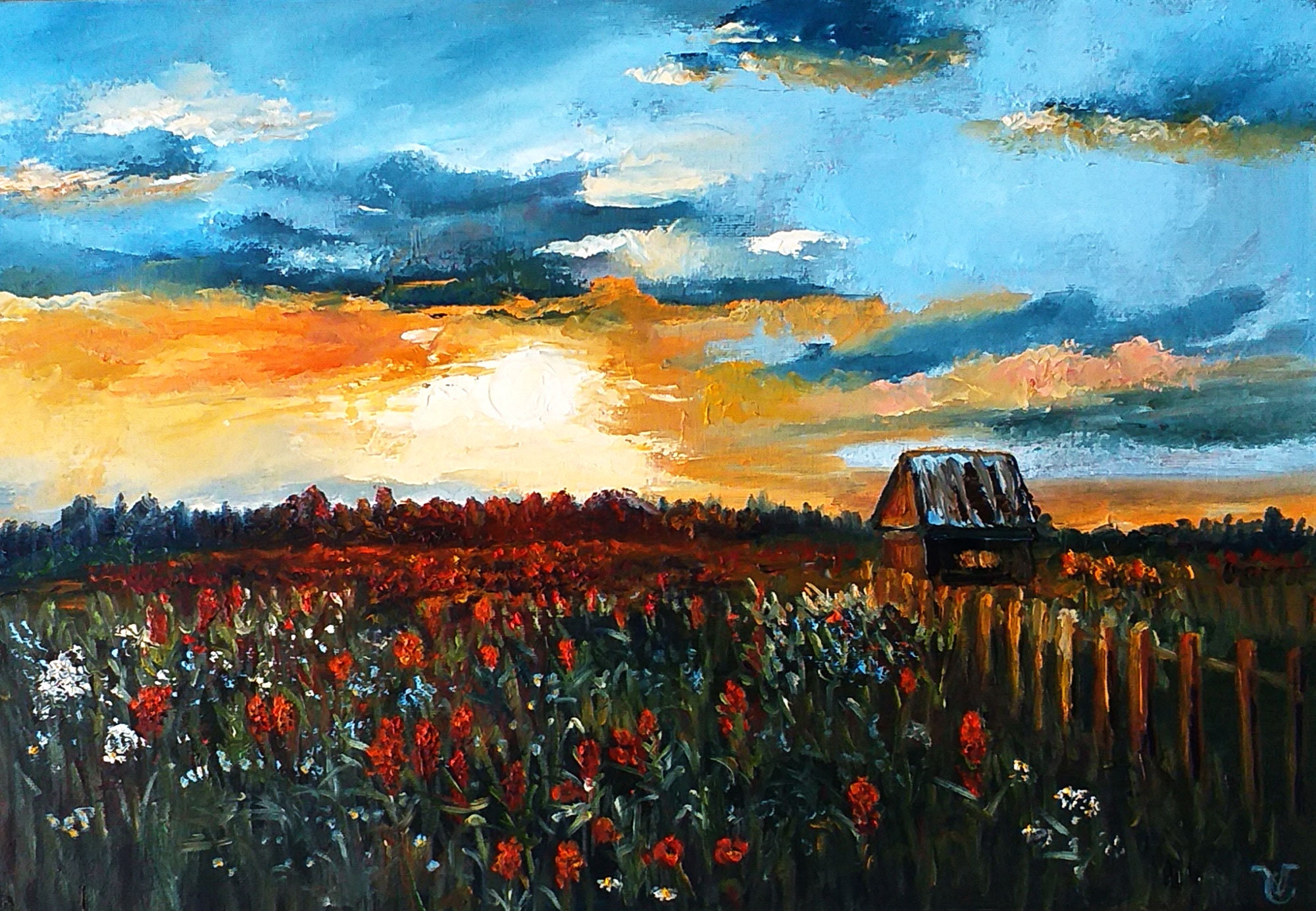 油絵 絵画 【野花の風景】 野花絵画油絵原画オリジナルアート油畫原作風景画 - ショップ