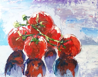 Tomato Oil Painting: Miniature Impasto Still Life Art (5x7)