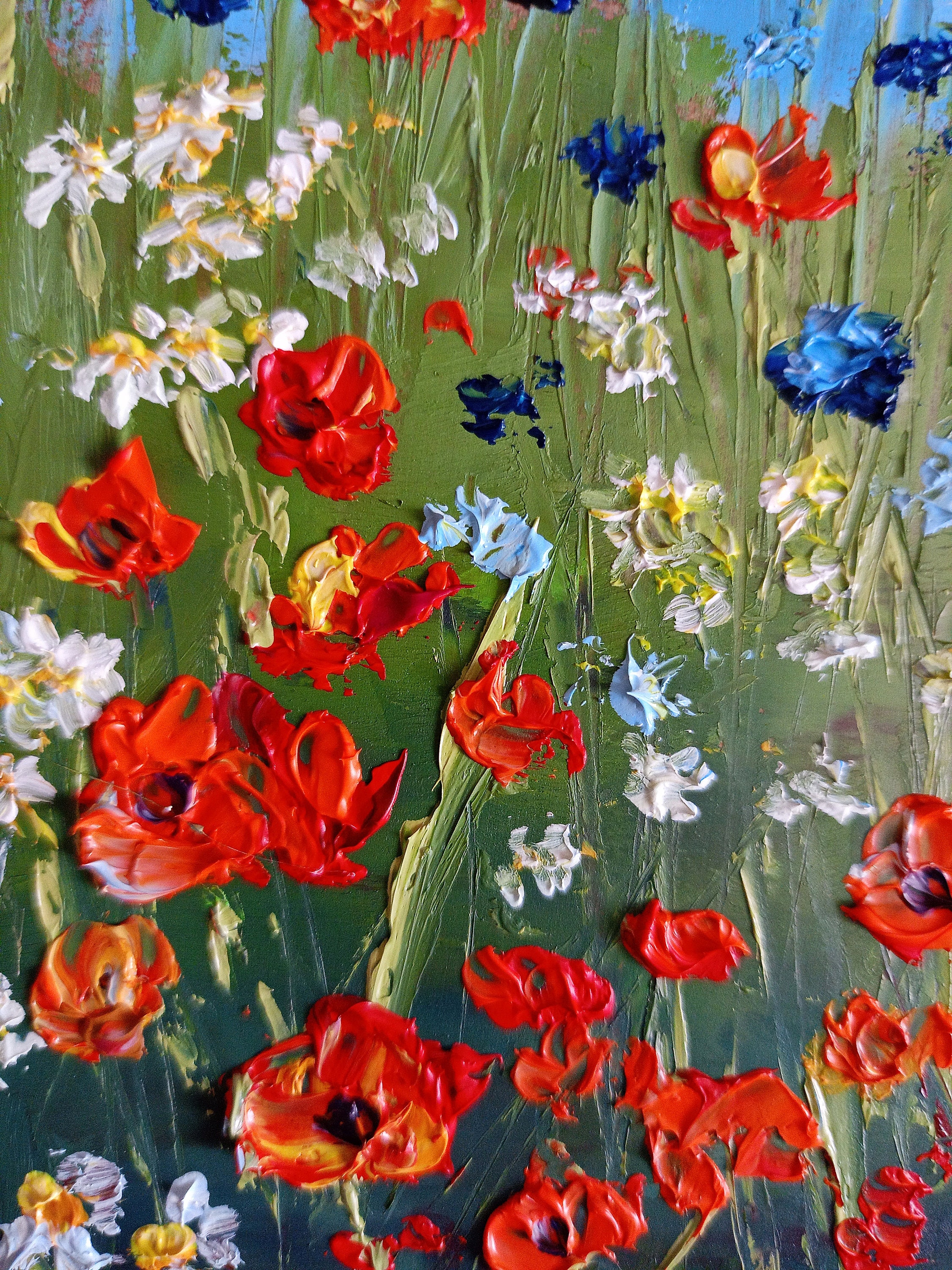 Wildflower Oil Painting Poppy & Daisy Floral Original Art 6 X6 Inches ...