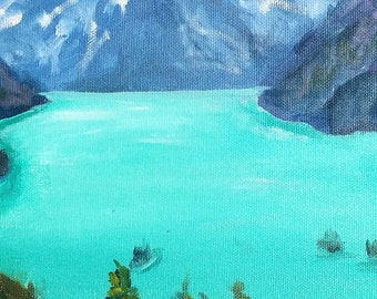 ルイーズ レイク 絵画 山 湖の風景 オリジナルアート カナダ 山