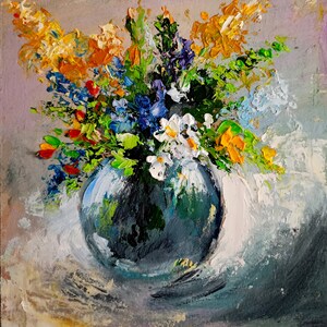 Wildflower Oil Painting Impasto Floral Original Art, 6x6 Inches Artwork