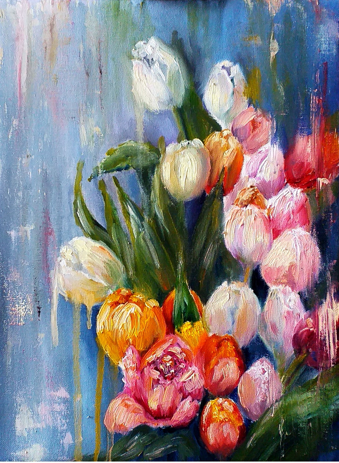 Tulip Painting Floral Original Art Impasto Oil Painting on Canvas 16x12 ...