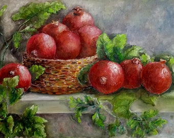 Granada pintura fruta arte original 16 por 24 pulgadas pintura al óleo sobre lienzo